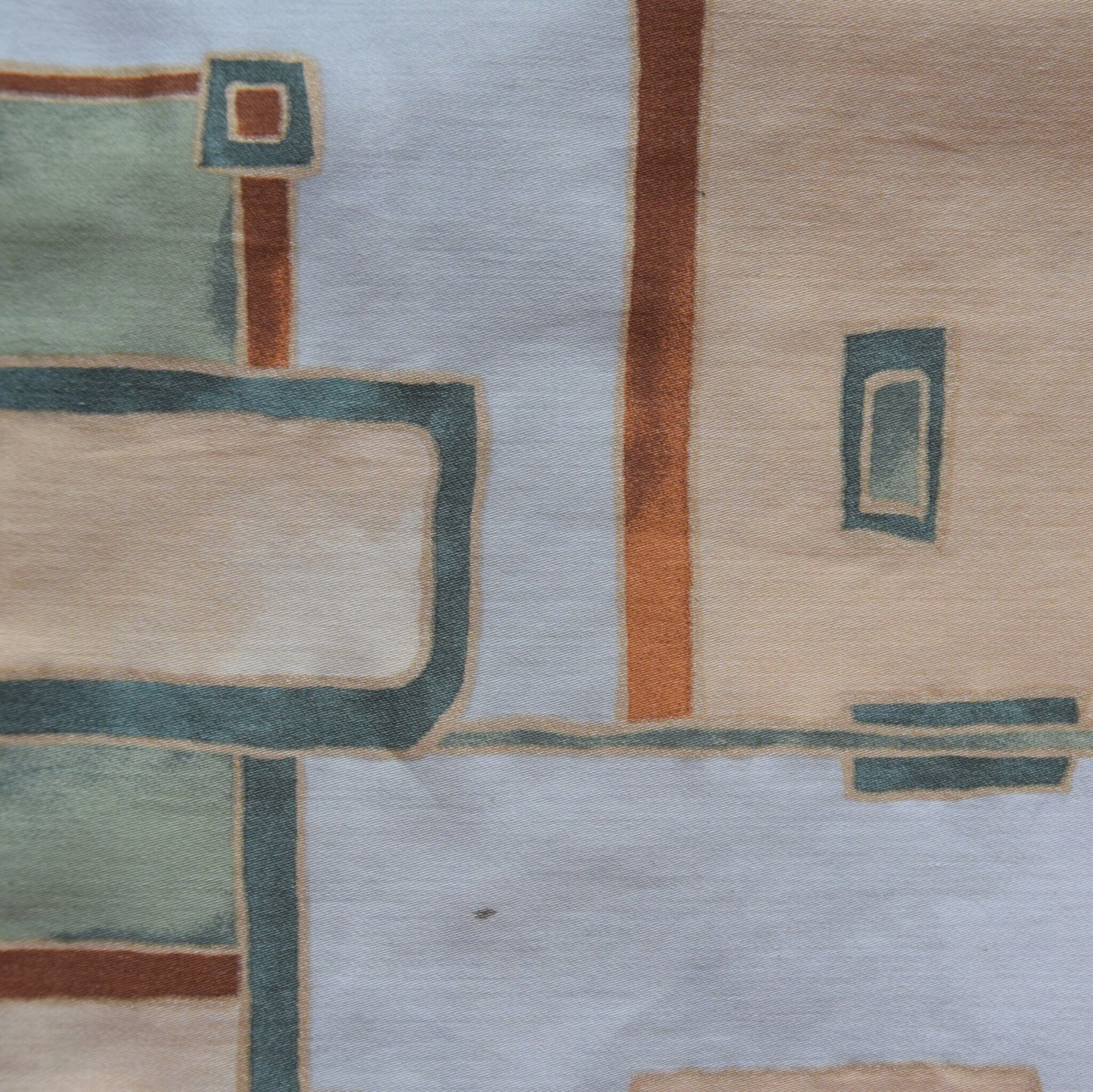 Upcycling cotton fabric with green, beige, brown squares pattern